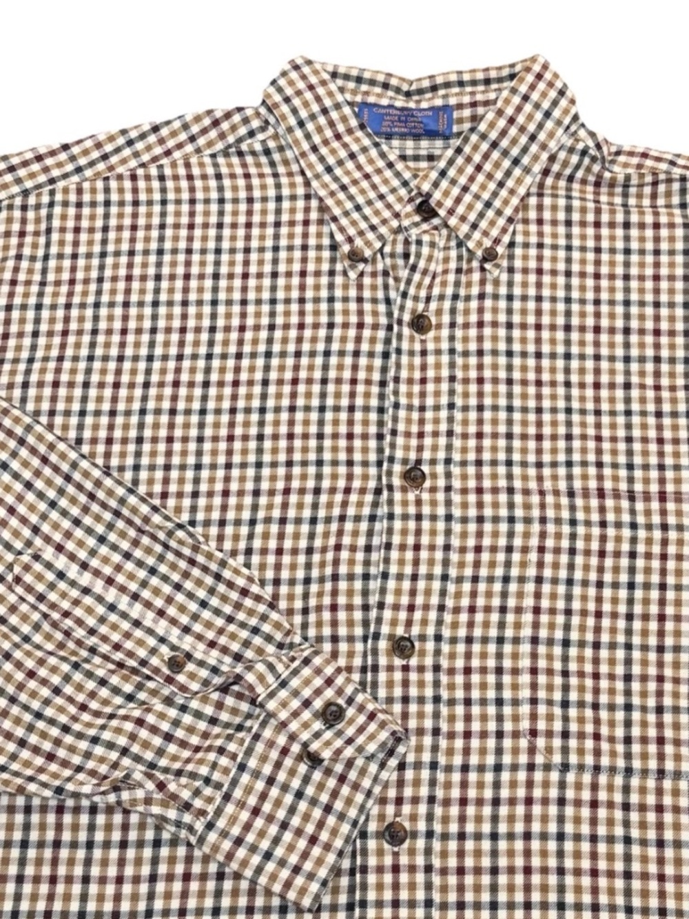 Pendleton Canterbury Cloth Flannel Shirt Men’s‎ Large Tan Red Plaid